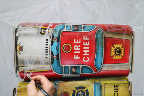 Rescue car set Hero toys painting by Leon Keer