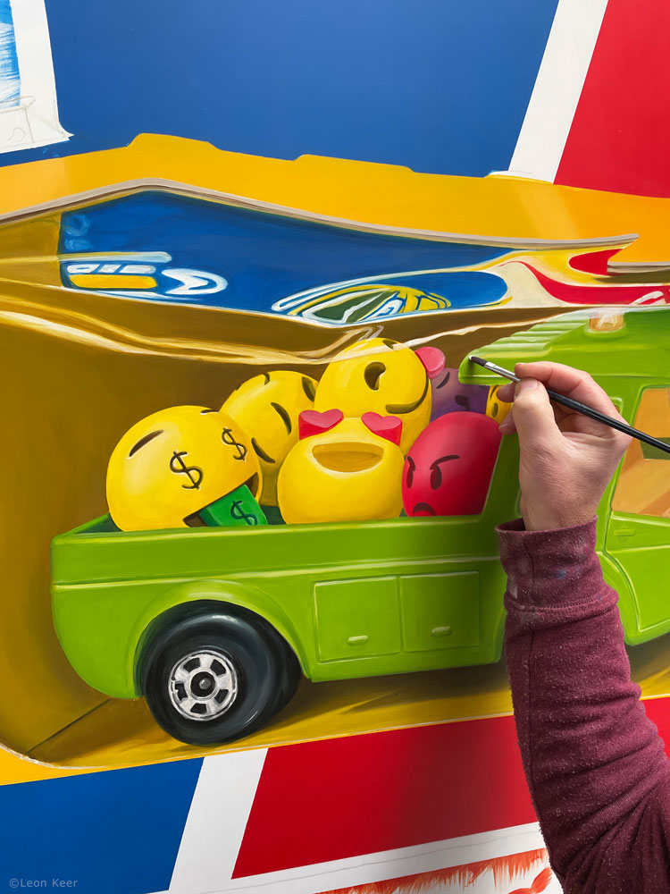Seven sins emojis truck painting by Leon Keer Dinky toys