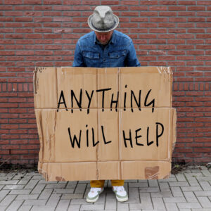 Anything will help cardboard sign by Leon Keer painting art