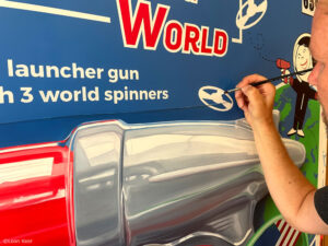 Leon Keer painting Swirling World launcher gun toy